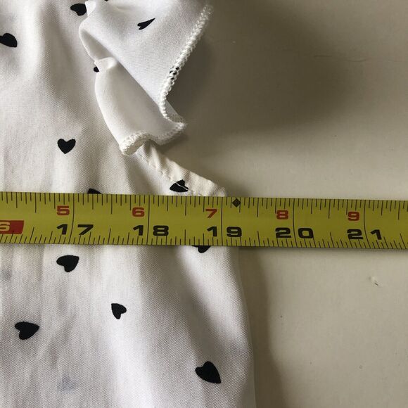 Shein Women's Heart Print Notched Neck Ruffle Sleeve Blouse White Size Medium - Picture 5 of 13